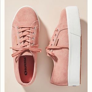 Pink velvet Superga platform sneaker